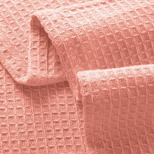 GLAMBURG 100% Cotton Thermal Blanket, Breathable Waffle Blanket, Queen Size, All Season, Peach