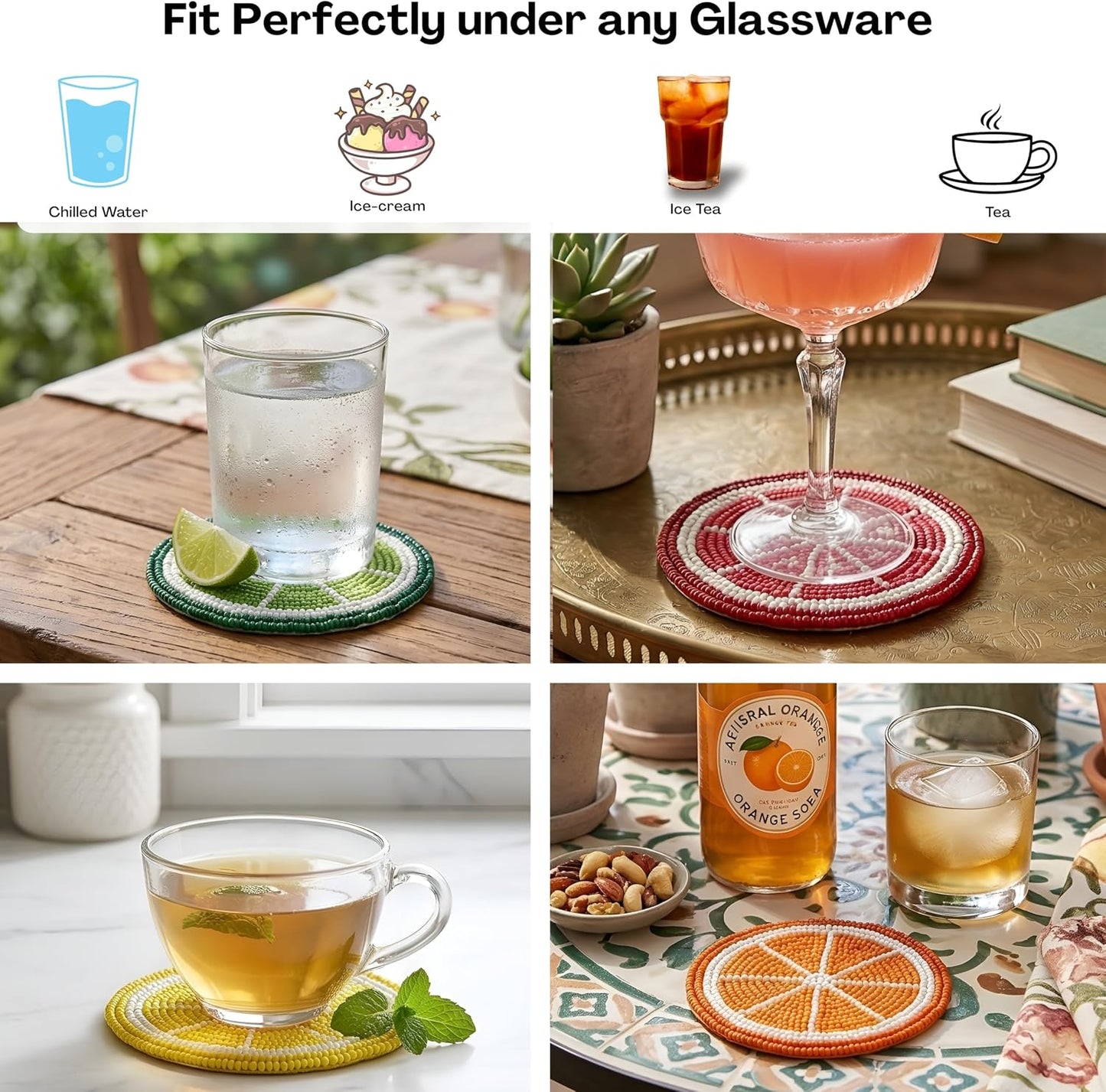 Glass Beads Coasters for Drinks - 12 Pcs Round 4 inch Drink Coaster Thick Absorbent Heat-Resistan - Used for Cold Hot Beverages Glasses Mugs Cups Plants Apartment Decor Bar Table - ALPHA Living HOME