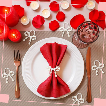 12 Pcs Pearl Bow Napkin Rings Imitation Bow Pearl Ring Napkin Holder Delicate Beaded Serviette Buckles for Christmas Wedding Party Dinner Table Decor and Daily Use(Elegant)