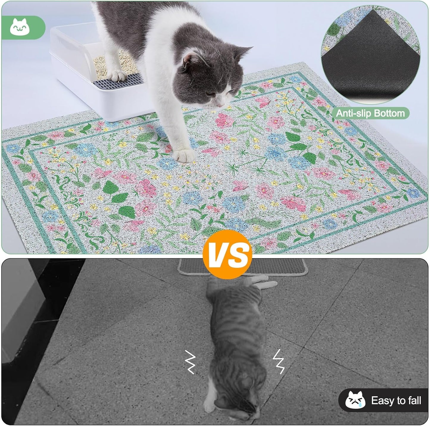 Glittme Cat Litter Mat with Non-Slip Bottom Litter Box Mat 33"X22" Litter Trapping Mat Easy to Clean Washable Cat Food Mat for Kitty,L