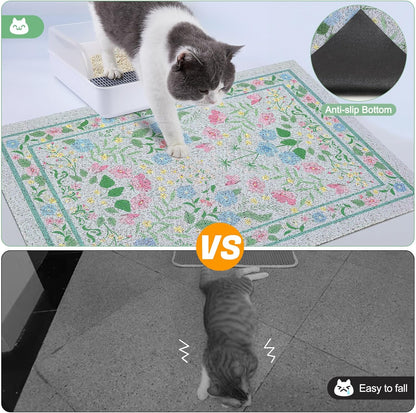 Glittme Cat Litter Mat with Non-Slip Bottom Litter Box Mat 33"X22" Litter Trapping Mat Easy to Clean Washable Cat Food Mat for Kitty,L