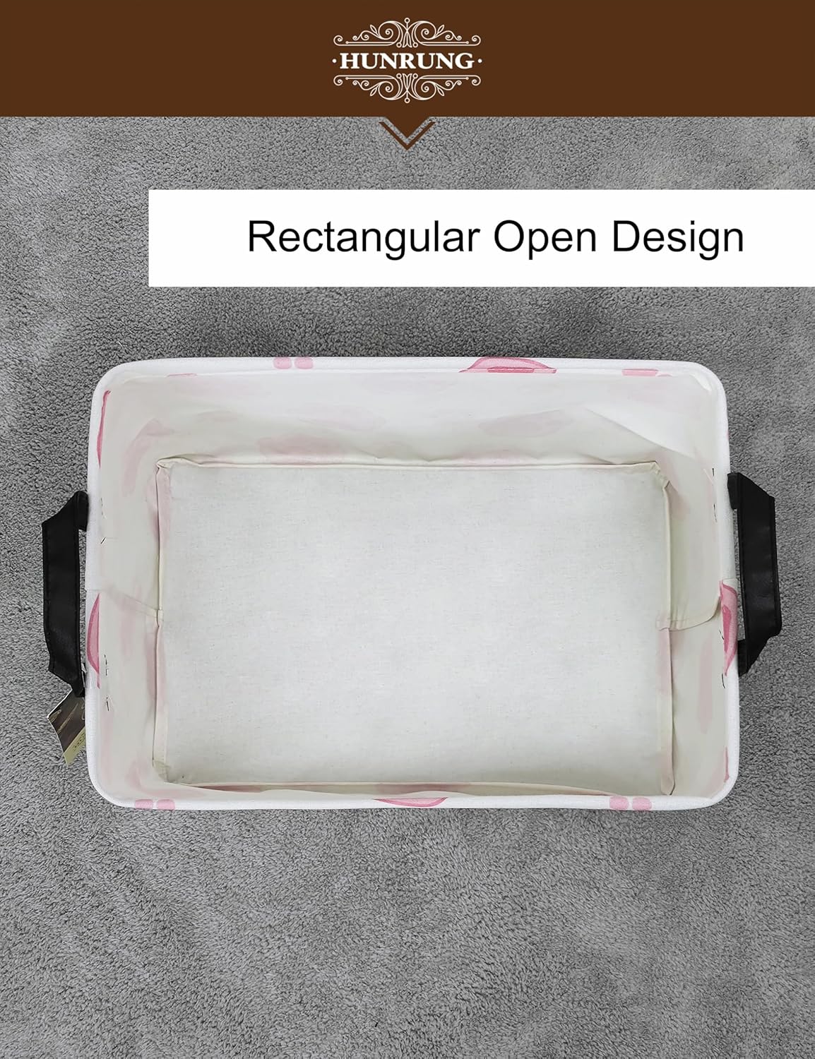 Rectangle Canvas Storage Basket Foldable Waterproof Toy Organizer Bin with Handles Fabric Collapsible Storage Bins for Shelves Kids Room Playroom Nursery Clothes and Pet Supplies(REC-Pink Paw)