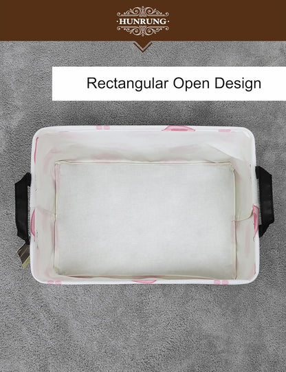 Rectangle Canvas Storage Basket Foldable Waterproof Toy Organizer Bin with Handles Fabric Collapsible Storage Bins for Shelves Kids Room Playroom Nursery Clothes and Pet Supplies(REC-Pink Paw)