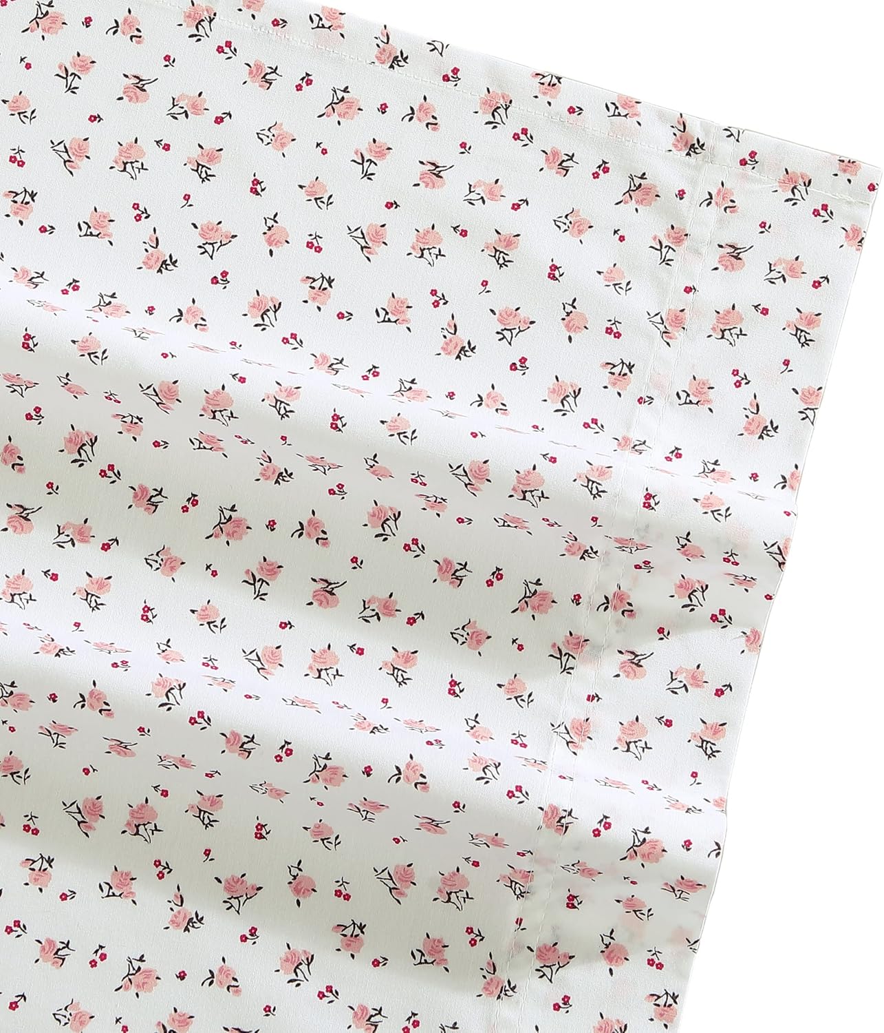 Betsey Johnson- Queen Bed Sheets, Cotton Percale Bedding Set, Crisp & Cool, Lightweight & Breathable (Baby Buds Pink, Queen)