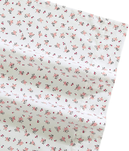 Betsey Johnson- Queen Bed Sheets, Cotton Percale Bedding Set, Crisp & Cool, Lightweight & Breathable (Baby Buds Pink, Queen)