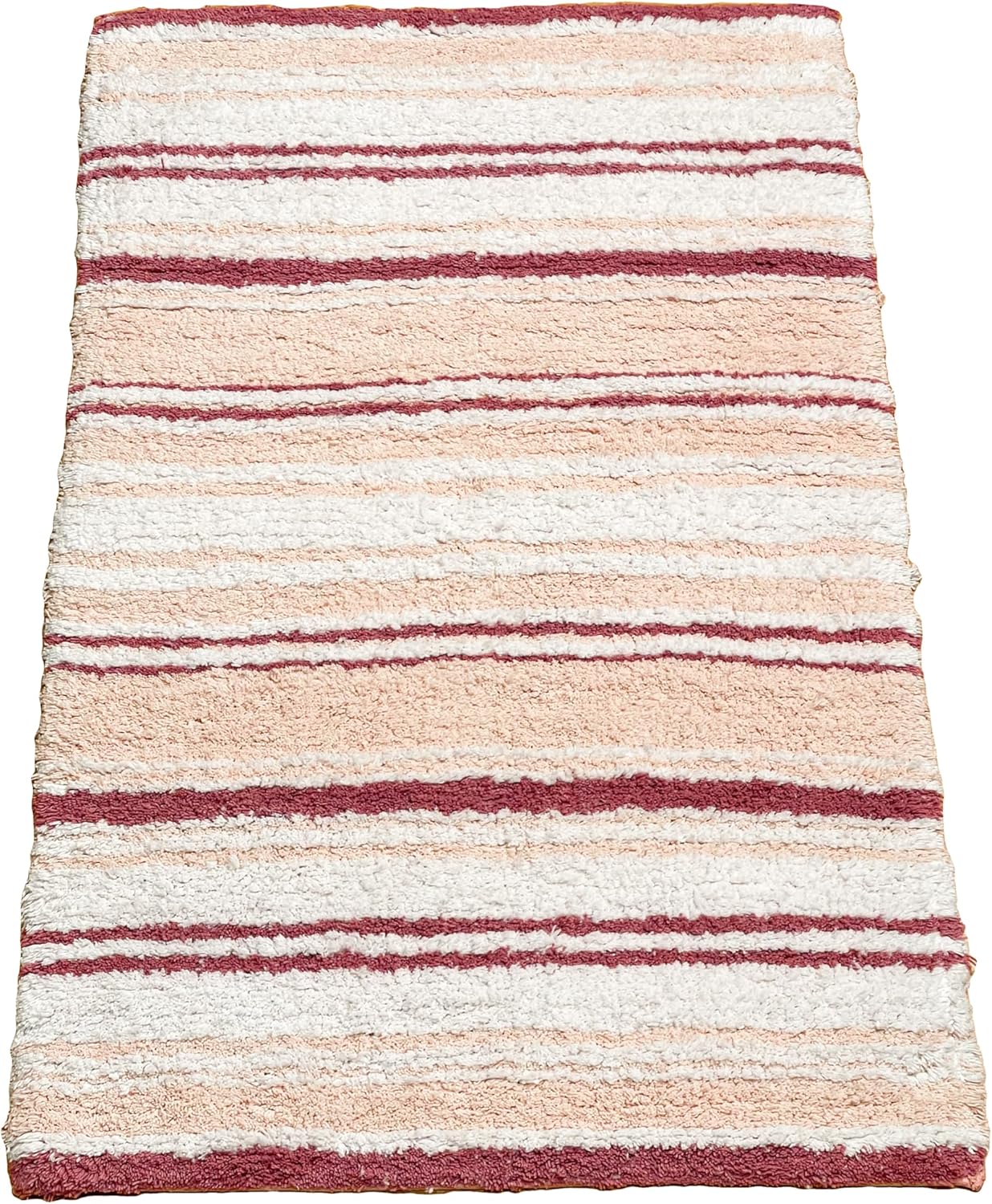 Chardin home Maui Bath Mat, 21 x 34 Inches | Non Slip Bathroom Rug, Machine Washable, Plush, Highly Absorbent | White-Pink