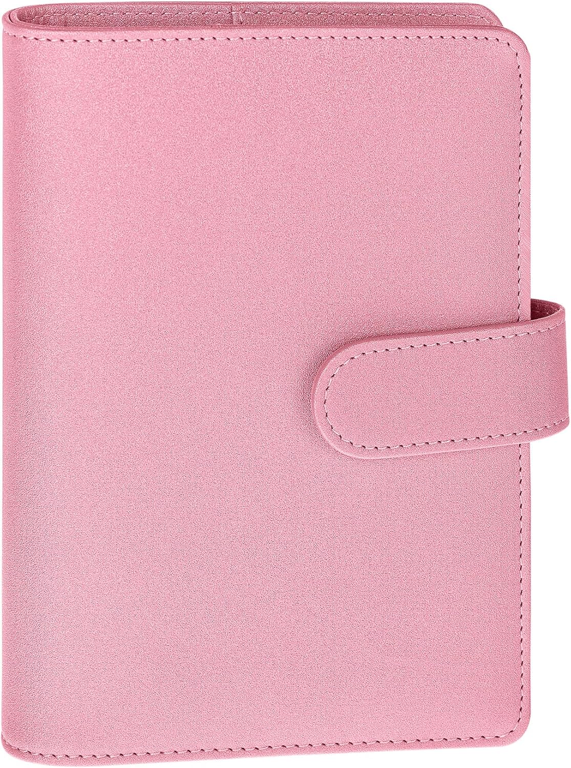 Antner A6 Notebook Binder Refillable 6 Ring Budget Binder Cover for A6 Refill Paper, PU Leather Budget Planner Organizer with Magnetic Buckle, Loose Leaf Personal Planner, Glitter Pink