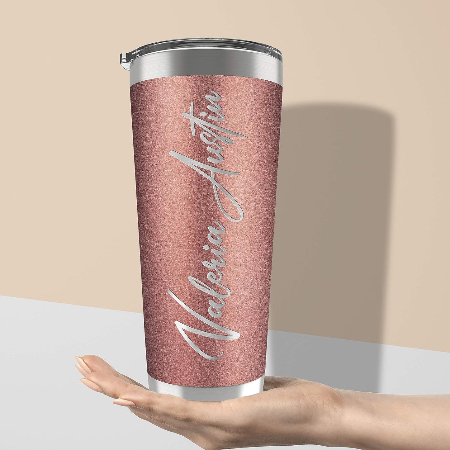 Personalized Gifts For Women - 30 Oz. Custom Tumblers w/Lid, Light Pink - Insulated Travel Coffee Mugs - Optional Straw Set, Stainless Steel Double Wall Coffee Tumbler, Personalized Cups