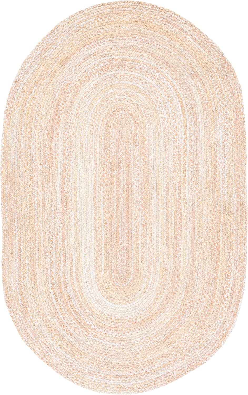 SAFAVIEH Braided Collection Area Rug - 5' x 8' Oval, Beige with Pink Accents, Handmade Cotton, Country Cottage Style, Reversible, Ideal for Areas in Entryway Living Room Bedroom Kitchen (BRD452B)