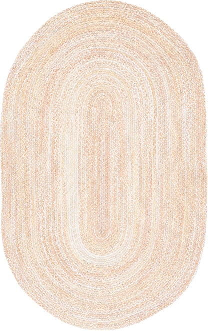 SAFAVIEH Braided Collection Area Rug - 5' x 8' Oval, Beige with Pink Accents, Handmade Cotton, Country Cottage Style, Reversible, Ideal for Areas in Entryway Living Room Bedroom Kitchen (BRD452B)