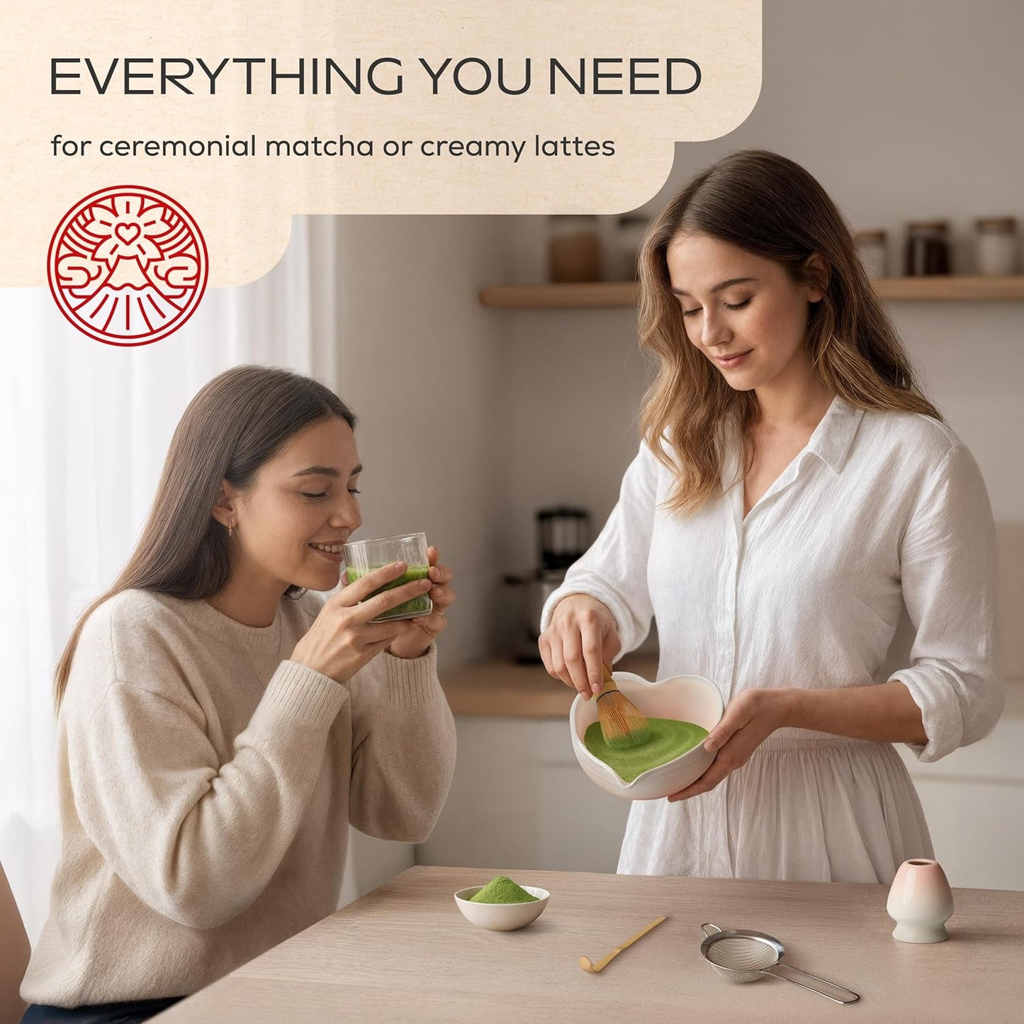 Rehny’s Matcha Whisk Set | Complete Pink Matcha Set w/Heart-Shaped Bowl, Bamboo Whisk, Holder, Stainless Steel Sifter, Bamboo Scoop | Cute Gift Present Macha Kit Handmade Bowl | Macha Powder Tea Kit
