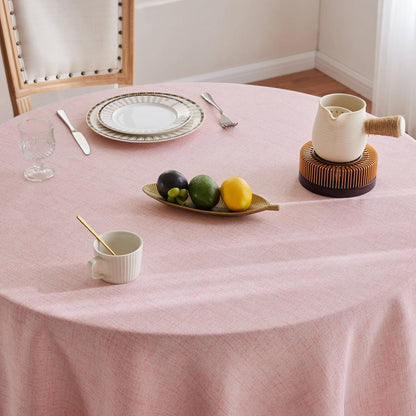 Tassel Linen Round Table Cloth, Pink 60 Inch | Tassel Trimmed, Sleek Draping, Cotton Blend, Water Stain Resistant Dining Tablecloths, Washable Farmhouse Table Cover