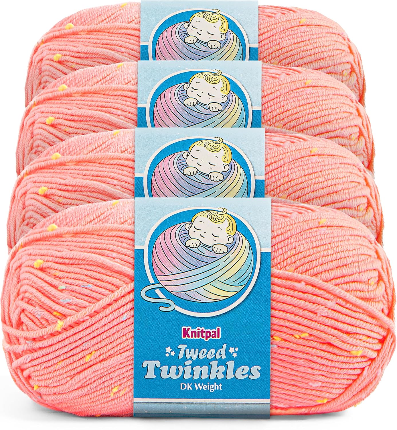 Tweed Twinkles Soft Baby Yarn for Crocheting, 4-Pack (696Yds / 400G), Free Patterns - Acrylic Baby Blanket Knitting Yarn with Flecks - Size 3 DK Light Worsted Weight - Pastel Peach