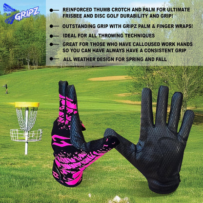 Disc Golf Gloves Ultimate Frisbee - Gripz Grip Palm Friction Fingers Lightweight Breathable Light Men Adult Premium Enhance Non-Slip Pair Leather Stretch Warm