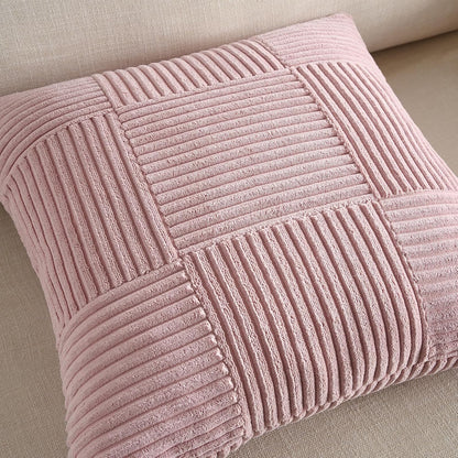 Fancy Homi Set of 2 Blush Pink Boho Decorative Throw Pillow Covers 18x18 Inch for Living Room Bedroom Couch Bed Sofa, Modern Farmhouse Home Decor, Soft Striped Plaid Corduroy Accent Cushion Case