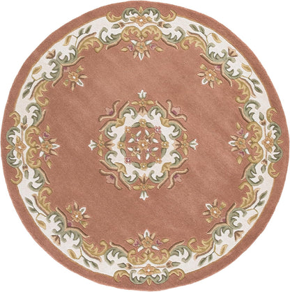 SAFAVIEH Aubusson Collection Area Rug - 6' Round, Peach & Ivory, Handmade Wool, Ideal for Living Room, Bedroom, Dining Space (AUB301S)