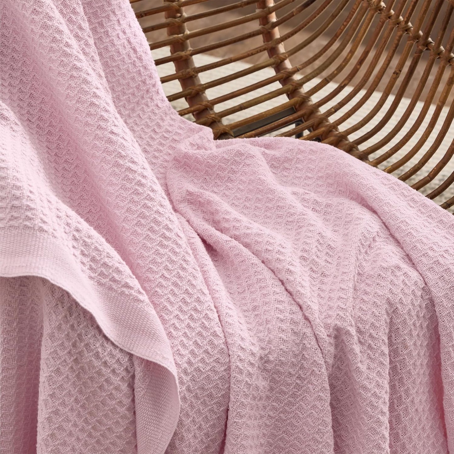Bedsure 100% Cotton Throw Blanket for Couch 50x70 inches - Cooling Breathable and Soft for Summer, Waffle Weave Throw Blanket for Office, Pink