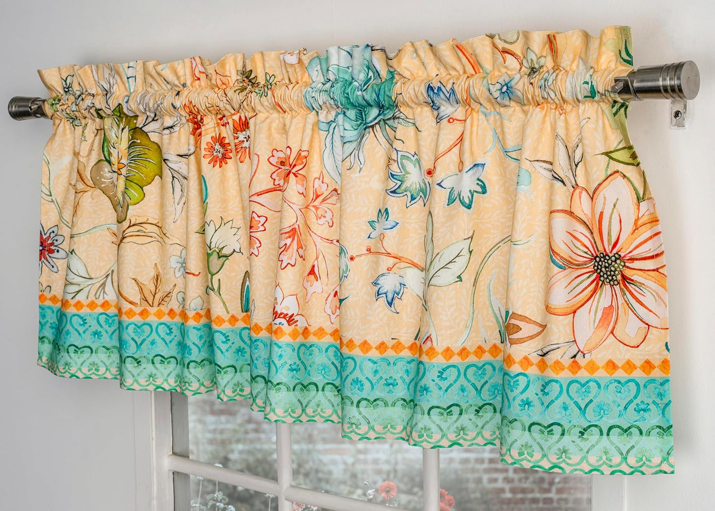 Maison d' Hermine Kitchen Curtain Set for Windows 100% Cotton Set of Kitchen Curtain Valance for Home [2 Tier (28"X36") and 1 Valance (56"X18")] Cafe Spring Summer (Luxury Loft - Peach)