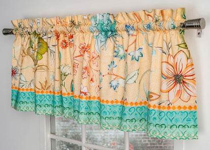 Maison d' Hermine Kitchen Curtain Set for Windows 100% Cotton Set of Kitchen Curtain Valance for Home [2 Tier (28"X36") and 1 Valance (56"X18")] Cafe Spring Summer (Luxury Loft - Peach)