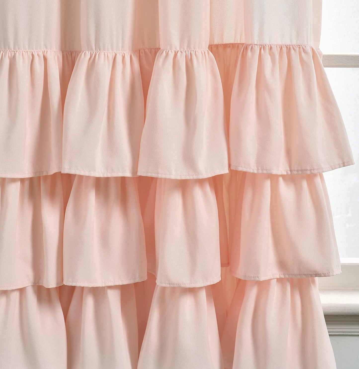 Lush Decor Allison Ruffle Curtains Window Panel Set for Living, Dining Room, Bedroom (Pair), 84 in L, Pink/Blush