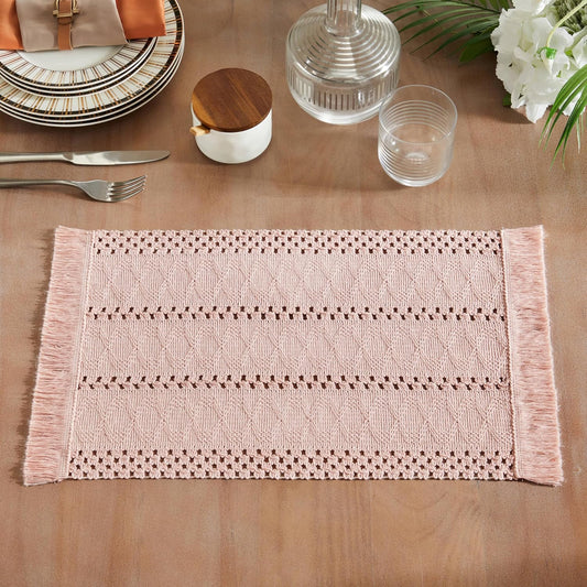 ZeeMart Macrame Style Boho Placemats Set of 6, Light Pink Decorative Natural Farmhouse Cotton Woven Place Mats Home Decor for Kitchen Dining Table