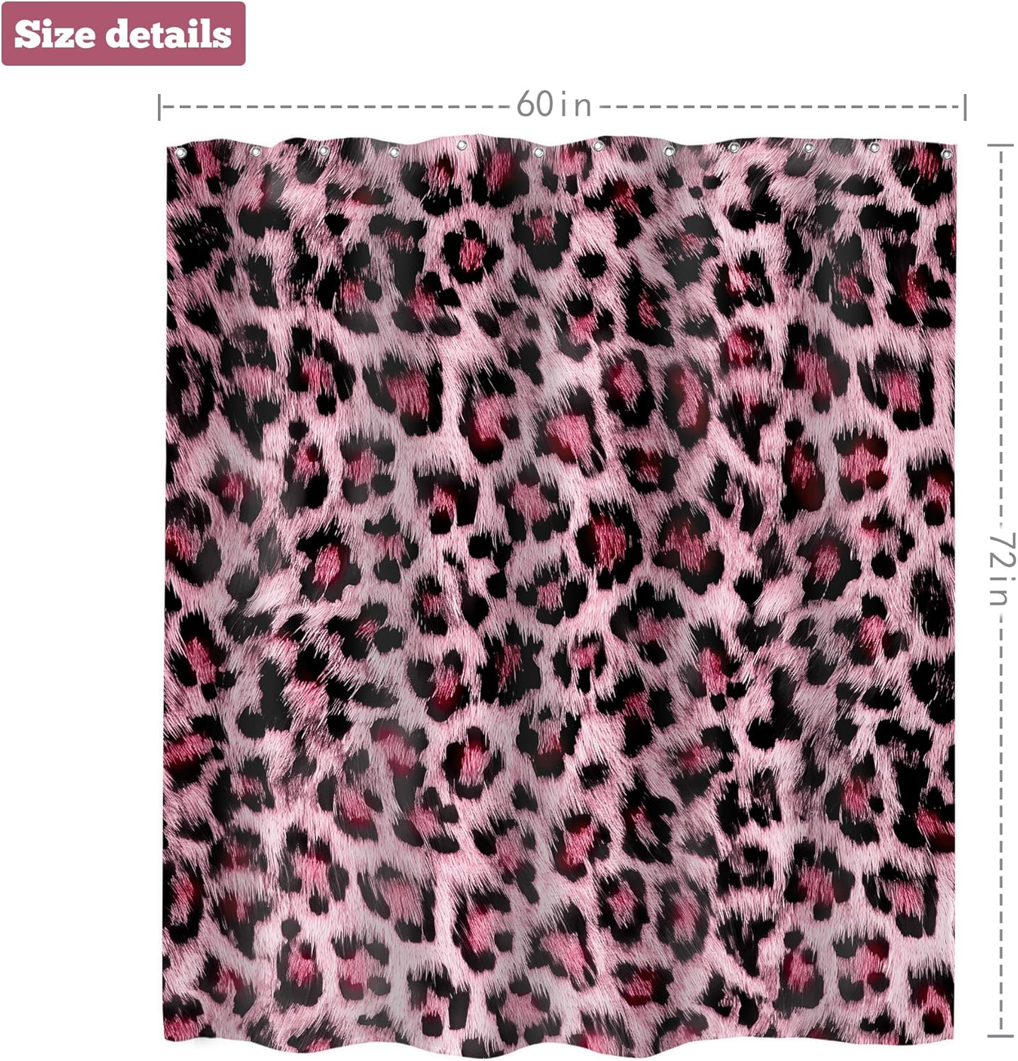 Pink Leopard Print Shower Curtain 60Wx72H Inches Wild Safari Skin Pattern Powerful Cheetah Cat Panthera Fur Wildlife Cloth Fabric Waterproof Polyester Bathroom Home Decor Set with Hooks