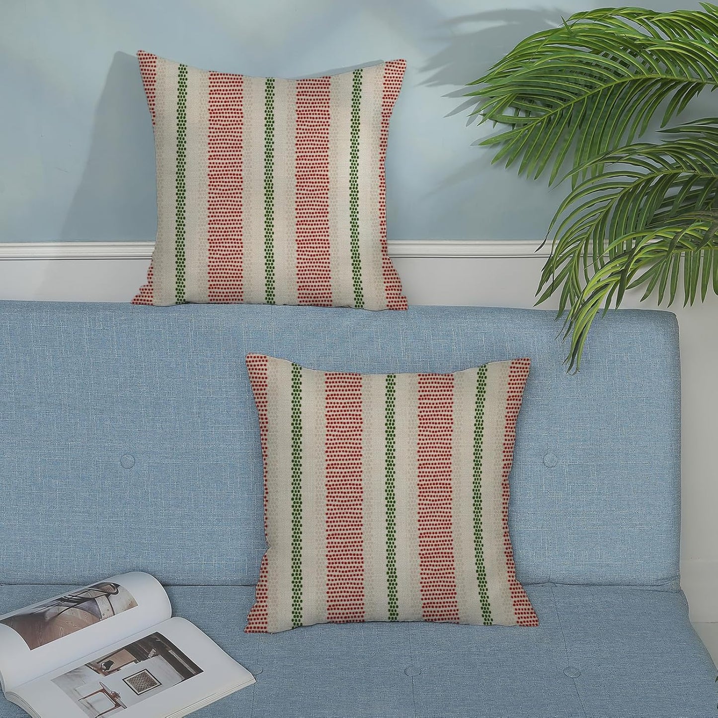 Pink Sage Green Pillow Covers 18x18 Inch 2 Pcs Boho Preppy Polka Dots Striped Decor Throw Pillows Modern Geometric Outdoor Farmhouse Decoration Pillowcase Linen Cushion Cover for Couch Sofa