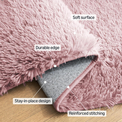 Amazon Basics Fluffy Washable Area Rug, Shaggy Carpet for Living Room, Bedroom, 4' W × 6' L, Pink