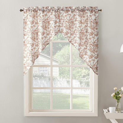 No. 918 Eloise 2-Pack Tonal Botanical Semi-Sheer Rod Pocket Kitchen Curtain Swag Pair, Blush Pink, 27" W x 38" L