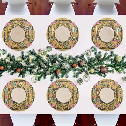 Retro Butterflies Pattern Gold and Peach Place mat Round Reusable placemats Washable Cloth placemats Plates mats Waterproof Table Runner placemats 6 for Non Slip 15.4x15.4in