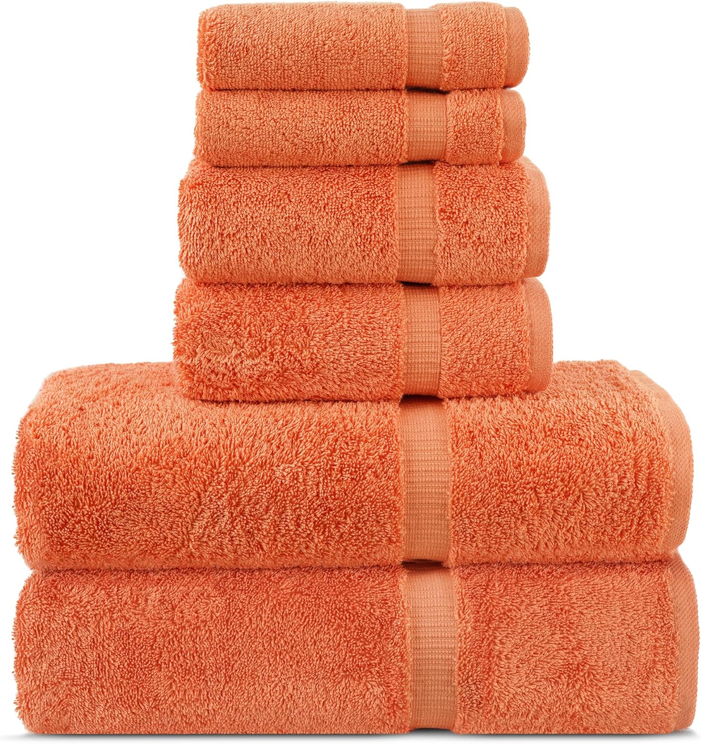 Chakir Turkish Linens 6 Piece Towels Set, 100% Cotton Luxury Turkish Towels for Bathroom, Soft Absorbent Bath Towel Set with 2 Bath Towels 2 Hand Towels 2 Washcloths, Coral
