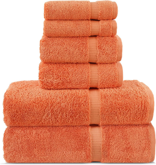 Chakir Turkish Linens 6 Piece Towels Set, 100% Cotton Luxury Turkish Towels for Bathroom, Soft Absorbent Bath Towel Set with 2 Bath Towels 2 Hand Towels 2 Washcloths, Coral