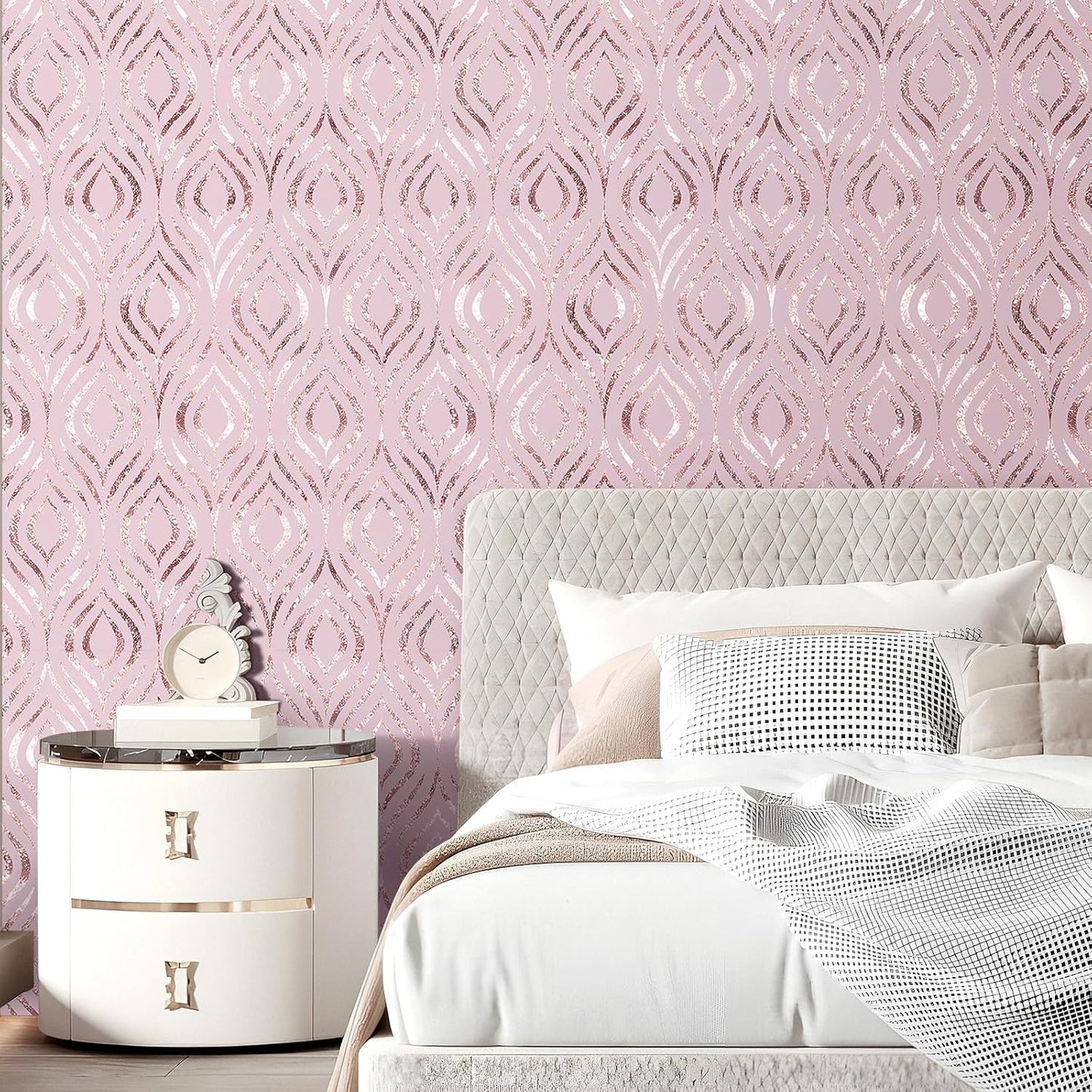 FunStick Pastel Pink Wallpaper Peel and Stick Modern Diamond Geometric Accent Wall Paper for Bedroom Girls Kids Room Self Adhesive Vinyl Abstract Pink Contact Paper for Cabinets Desk Walls 17.5"x118"