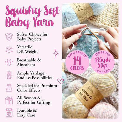 Cotton to The Core Speckled Soft Baby Yarn for Crocheting, 6-Pack (810Yds / 300G), Free Patterns - Size 3 DK Light Worsted Weight Cotton Yarn for Knitting - Light Peach