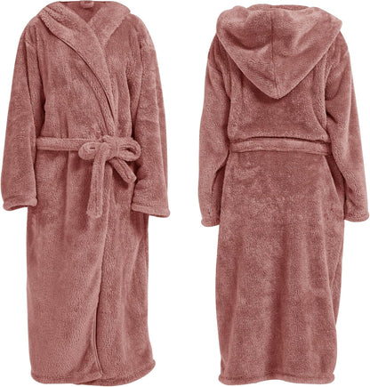 Women's robe with Hood,Soft Long Towel Robes for Women,Teddy Fleece bathrobe for women Soft Warm Hooded Lounge Robe