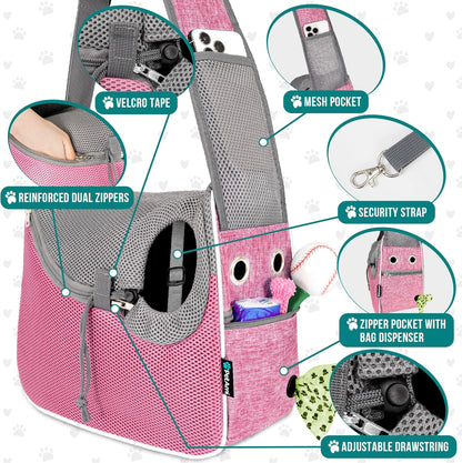 PetAmi Dog Sling Carrier for Small Dogs Under 10 lbs, Hands Free Crossbody Puppy Cat Carrier for Travel with Breathable Mesh, Padded Strap, Removable Sherpa Bed, Pockets & Poop Bag Dispenser, Pink