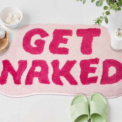 KOEXM Get Naked Bath Mat Pink Bathroom Rugs 20" x 32" Cute Bath Mat, Non-Slip Absorbent Funny Bathroom Decor Machine Washable Irregular Shaped Shower Rug
