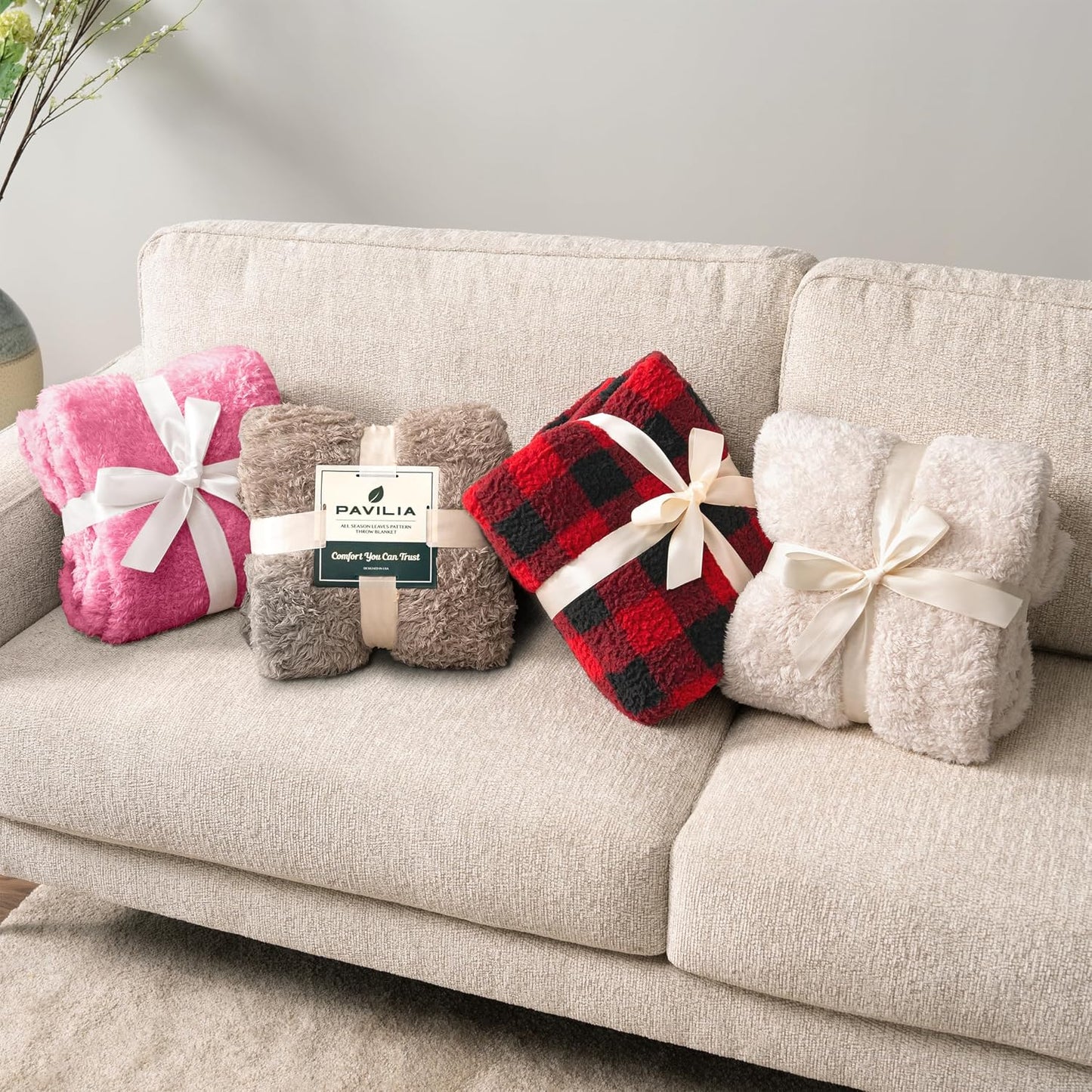 PAVILIA Sherpa Throw Blanket for Couch Sofa Bed, Pink Fluffy Plush Fleece Microfiber Blanket, Lightweight Soft Cozy Reversible Throw, All Season Home Decor Gift, 50x60 Inches