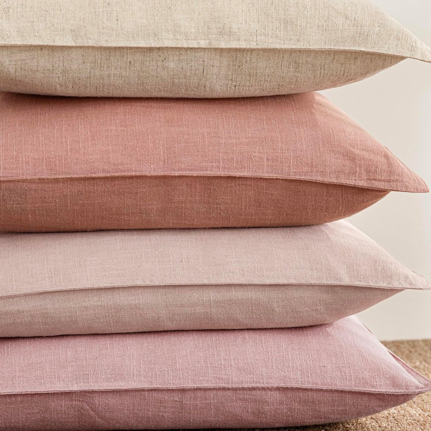 Foindtower Pack of 2, Decorative Linen Soild Throw Pillow Covers Soft Accent Euro Cushion Case Boho Farmhouse Pillowcase for Chair Couch Sofa Bedroom Living Room Home Decor 18 x 18 Inch Coral Pink