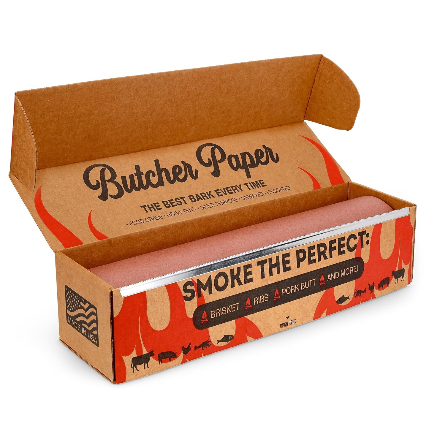 Bryco Goods Pink Butcher Paper Roll with Dispenser Box, 18" x 175' (2100”) Food-Grade Peach Butcher Paper for Smoker, BBQ, Grilling, Smoking Meat - USA Made - Unbleached, Uncoated and Unwaxed