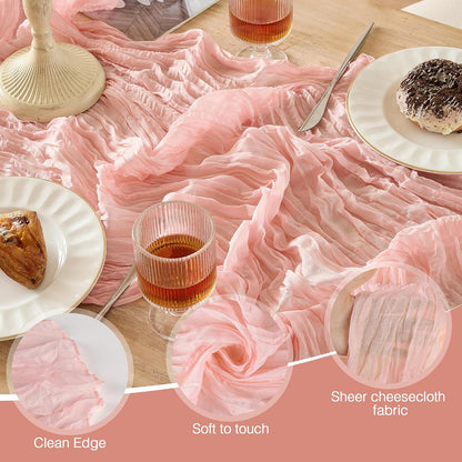 Dusty Pink Cheese Cloth Table Runner 120 Inch Boho Rustic Gauze 10 FT Cheesecloth Table Runners Decorations for 4th of July Christmas Birthday Baby Shower Wedding Holiday Home Party Decor