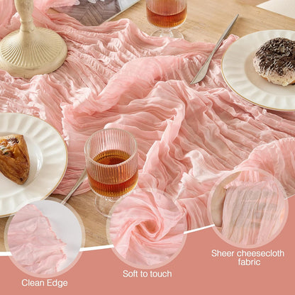 6 Pack Dusty Pink Cheese Cloth Table Runner 120 Inch Boho Rustic Gauze 10 FT Cheesecloth Table Runners Decorations for 4th of July Birthday Party Baby Shower Wedding Holiday Home Decor