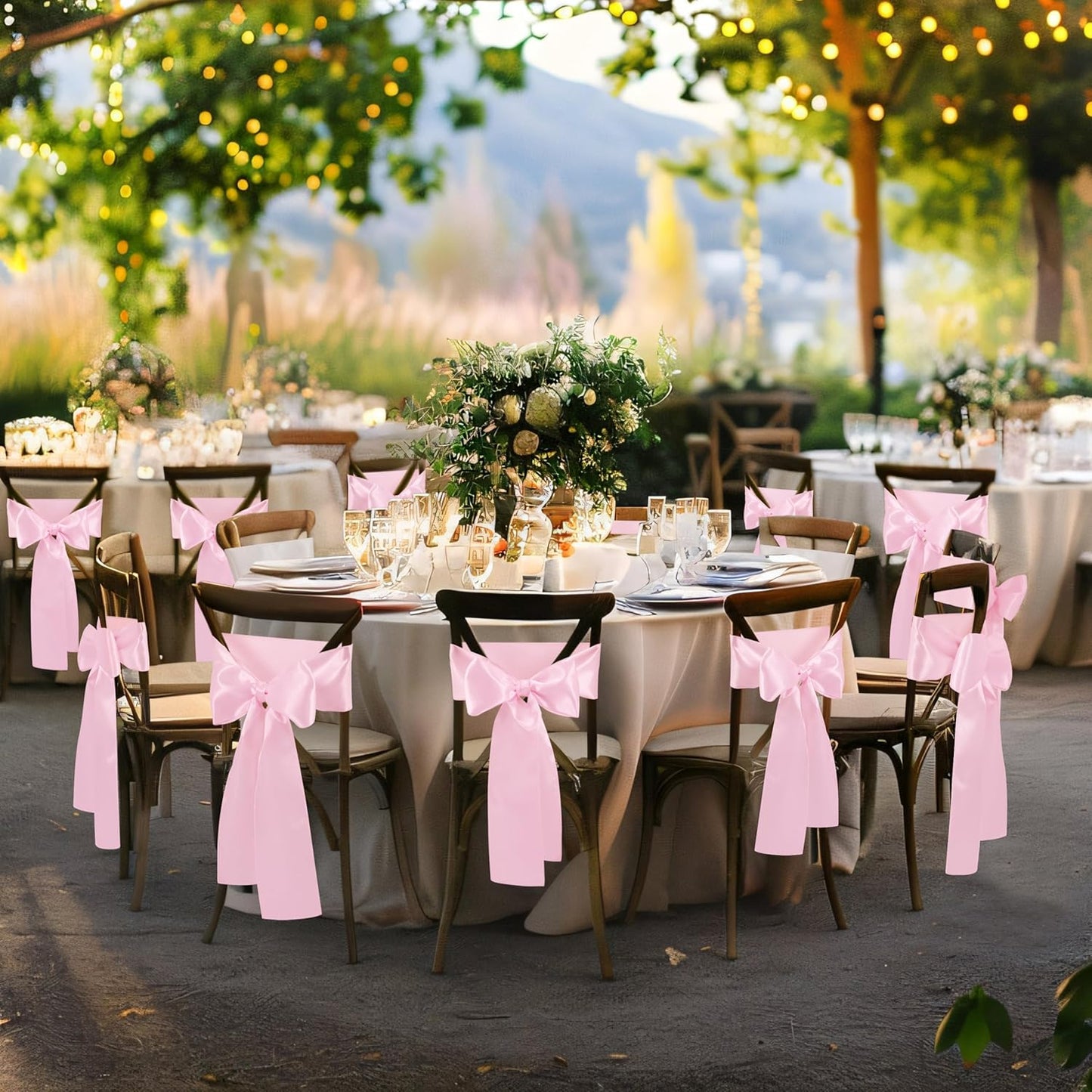 10 Pcs Pink Satin Chair Sashes Bows Universal Chair Cover for Wedding Reception Events Banquets Party, Hotel Event Decorations, 6 x 108 inch