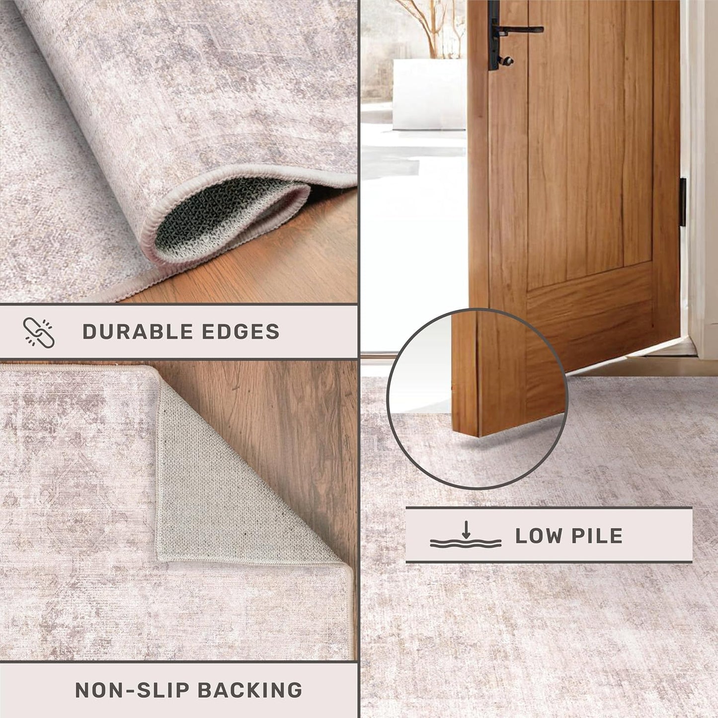 Hazo Haus Modern Washable Bedroom Area Rug 5x8, Abstract Rugs for Living Room, Dining Room, Kids Room Girls, Pink and Grey Distressed Medallion Pattern, Non Slip Low Pile Stain Resistent