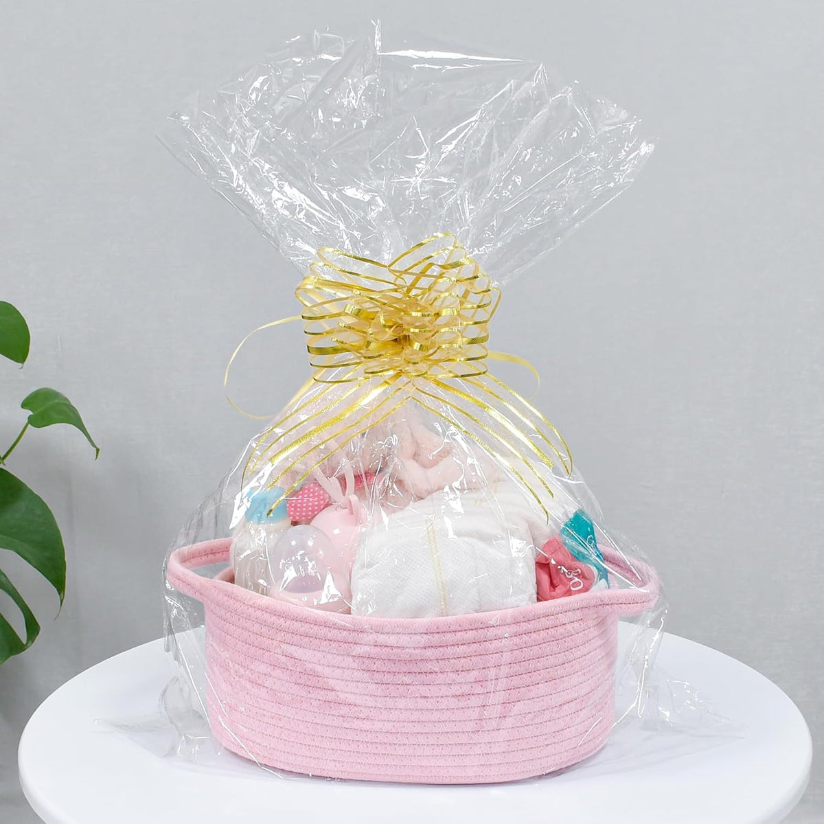 Small Basket with Handles, Boho Decorative Rope Woven Dog Cat Toy Storage Bin Shelf Storage Organizer, Easter Christmas Gift Basket, 12"x8"x5", Pink