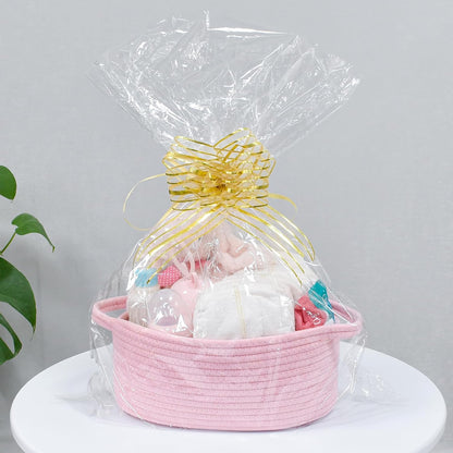 Small Basket with Handles, Boho Decorative Rope Woven Dog Cat Toy Storage Bin Shelf Storage Organizer, Easter Christmas Gift Basket, 12"x8"x5", Pink