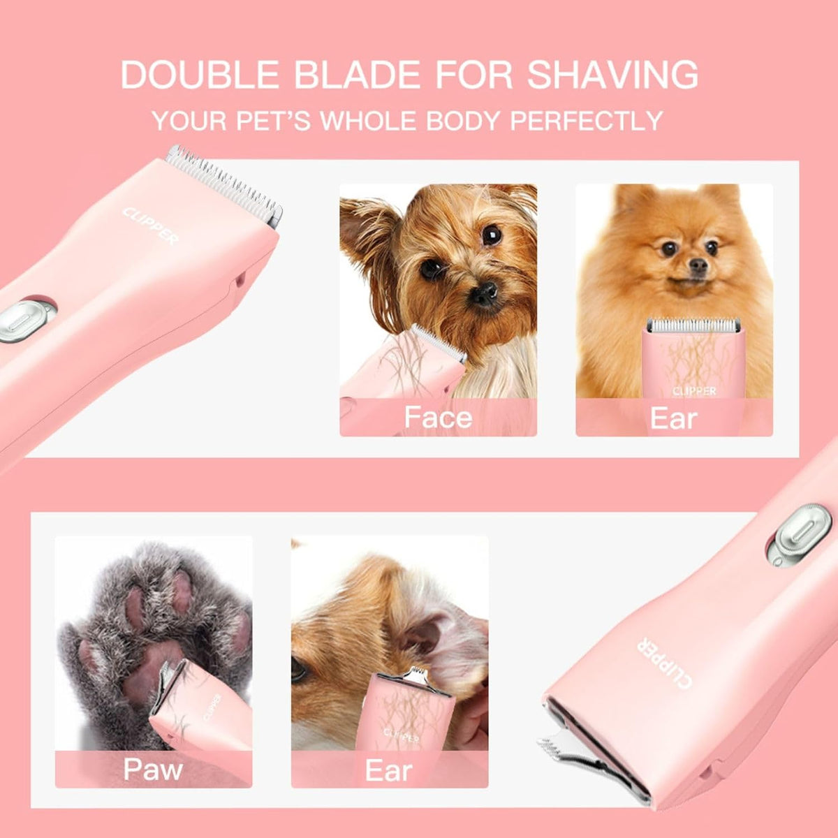 Dog Grooming Cilppers,Handy & Powerful Pet Electric Hair Trimmer Kits Waterproof Cordless Rechargeable Grooming Shavers for Small Dogs and Cats