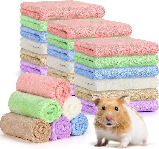 24 Pcs 24 Pcs Guinea Pig Fleece Bedding Blankets Bulk Washable Small Animal Fleece Cage Liners Pet Wash Cloth Sleeping Mat Cover for Hamster Chinchilla Rabbit Hedgehog (12 x 12 Inch,Multicolor)