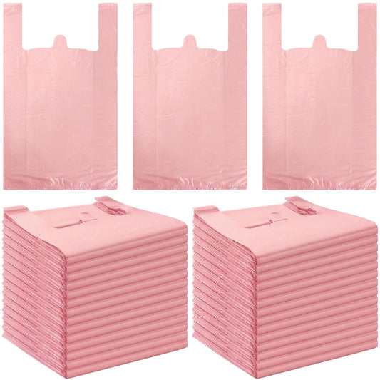 200 Pcs T Shirt Bags Bulk Plastic Shopping Grocery Retail Bags with Handles 12 x 20 Inch for Small Business, Supermarket, Restaurant (Peach Pink)