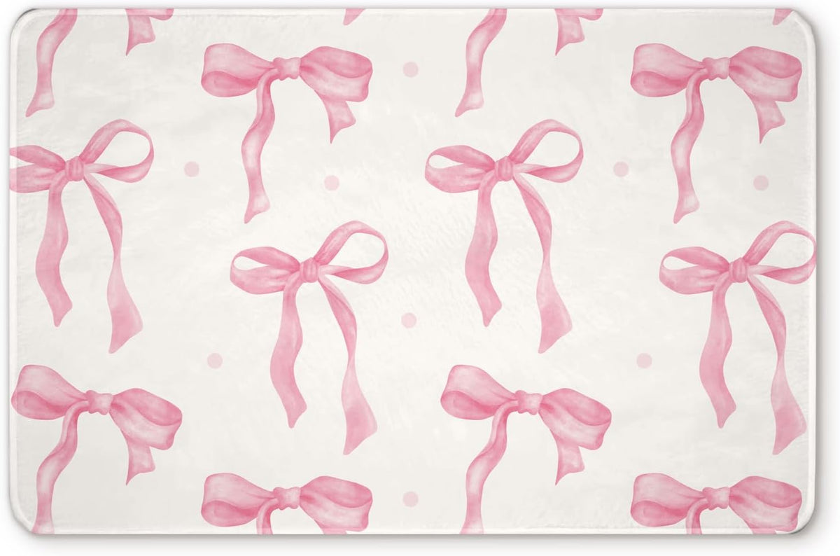 Bow Rug, Bow Bathroom Bug, Pink Bath Mat, Cute Coquette Bath Mat, 27x17 Door Mat Indoor Entrance, Soft Cozy Absorption Non Slip Mat for Bedroom Kitchen Bathroom, Housewarming Gifts for Women